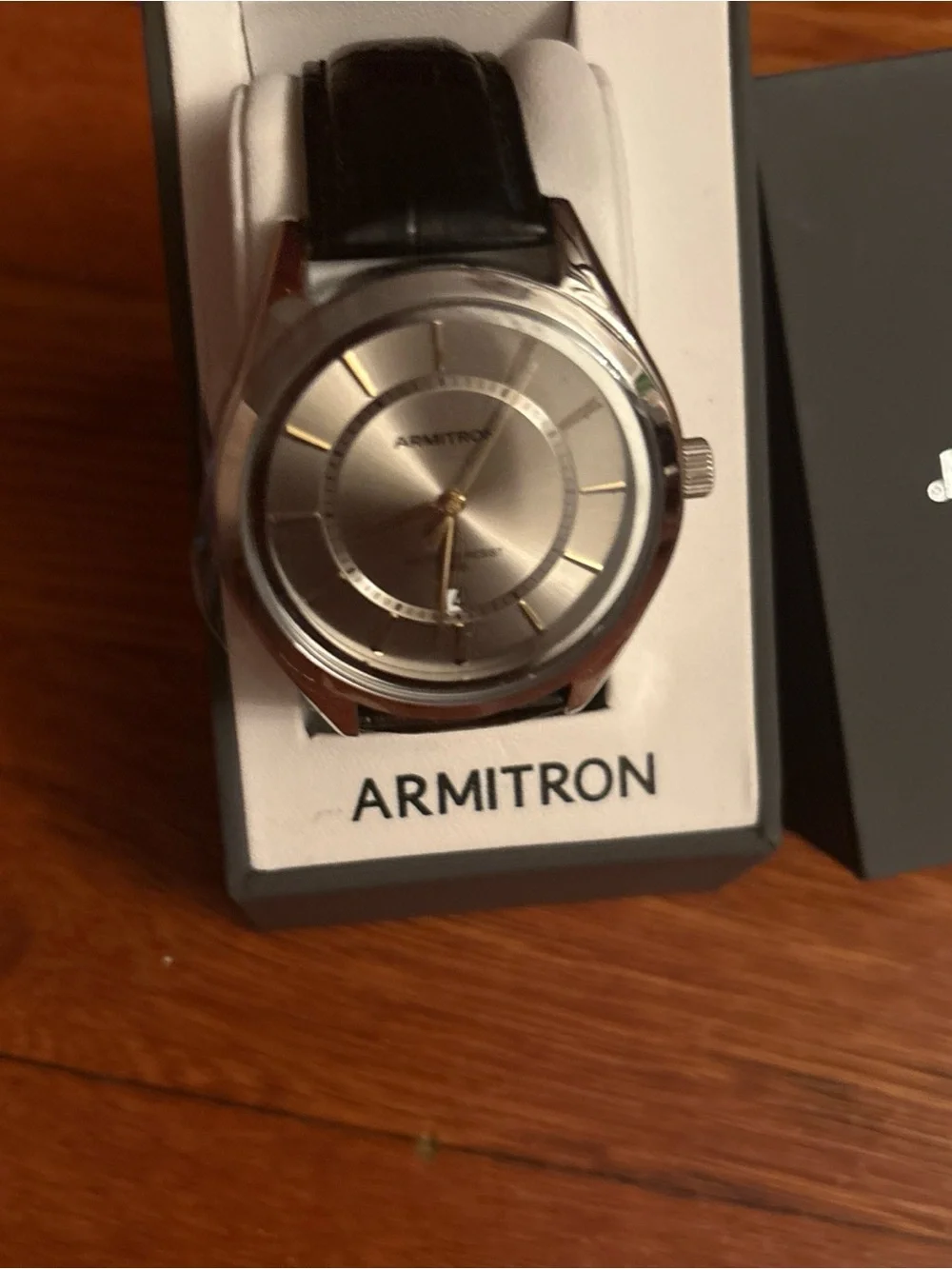 Armitron Silver Case Watch with Gray Dial and Black Leather Strap